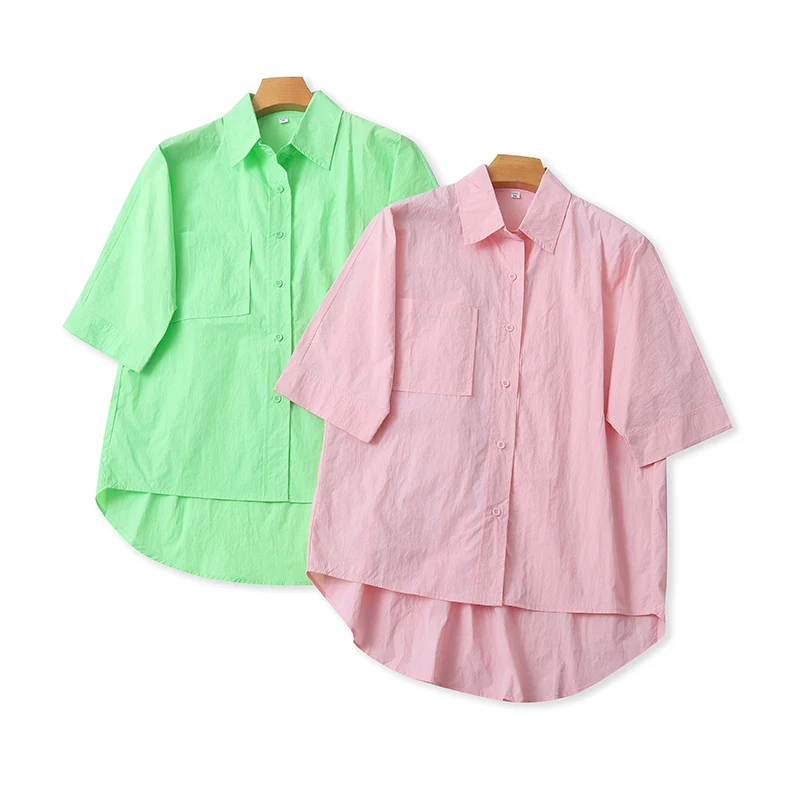 Colletto irt da donna estivo Bottone singolo Allentato Dimagrante Faionable Pelle-amichevole Drappeggiato Eleganza Camicetta Pendolarismo Sle