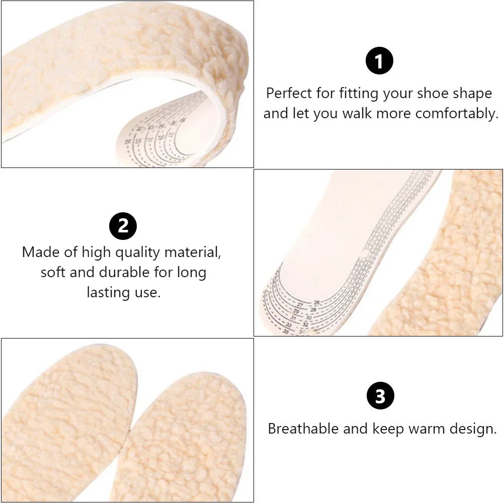 

2Pairs Kids Breathable Warm Shoe Insoles Cuttable Comfortable Non-Slip Soft Winter Insole Shoes Bottom Cushioned Pads Beige