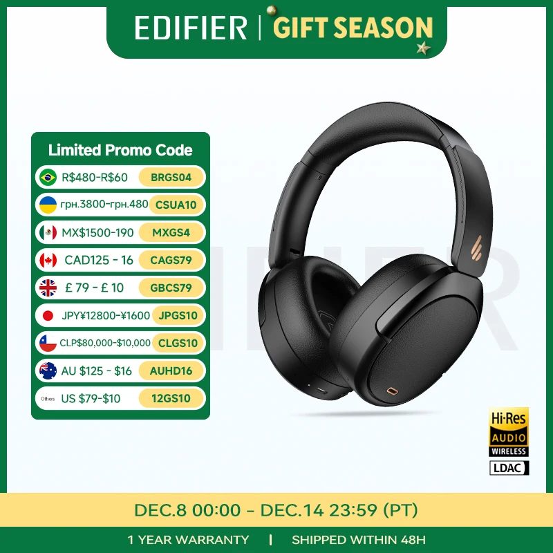 Edifier WH950NB casque sans fil à suppression active du bruit casque Bluetooth 5.4, sans fil haute résolution, lecture 80 heures, 4 microphones Edifier WH950NB casque sans fil à suppression active du bruit casque Bluetooth 5.4, sans fil haute résolution, lecture 80 heures, 4 microphones