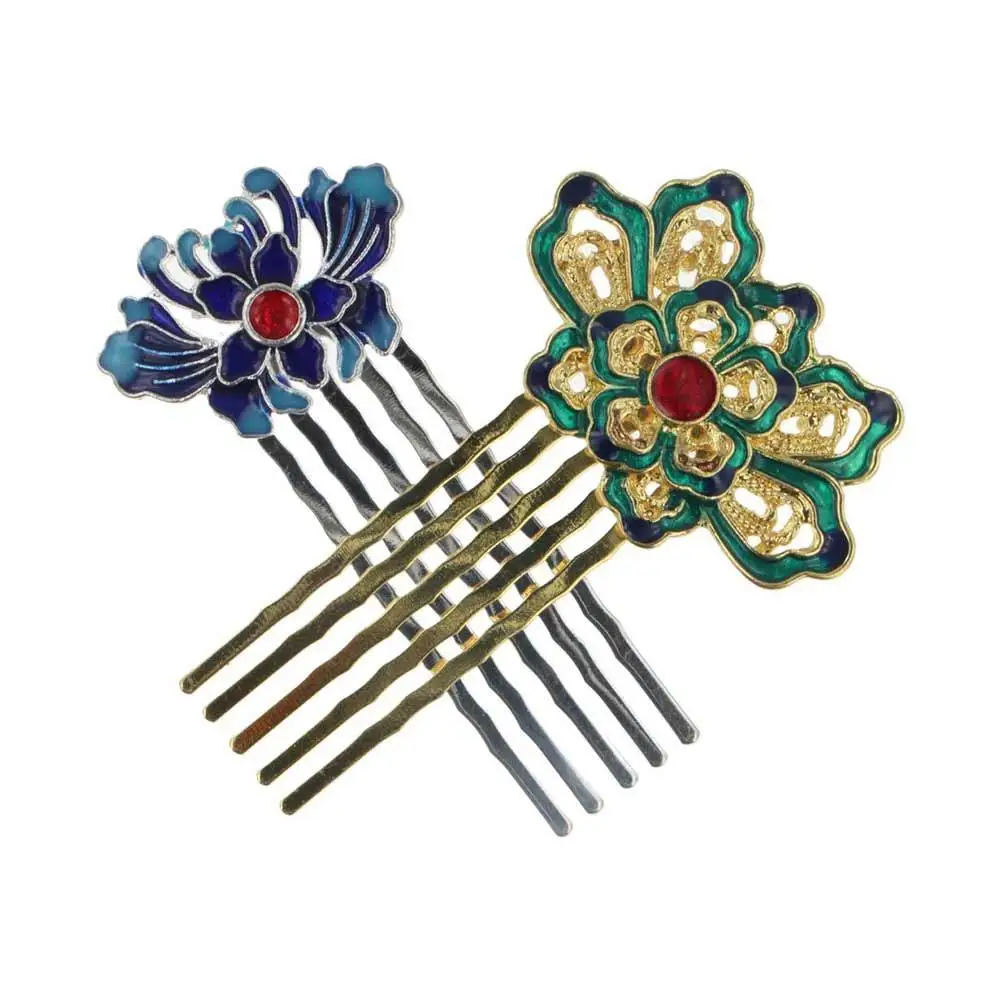 Wedding Green Traditional Chinese Classical Style Cloisonne Hair Comb Headwear Hair Accessories Hanfu Hairpin