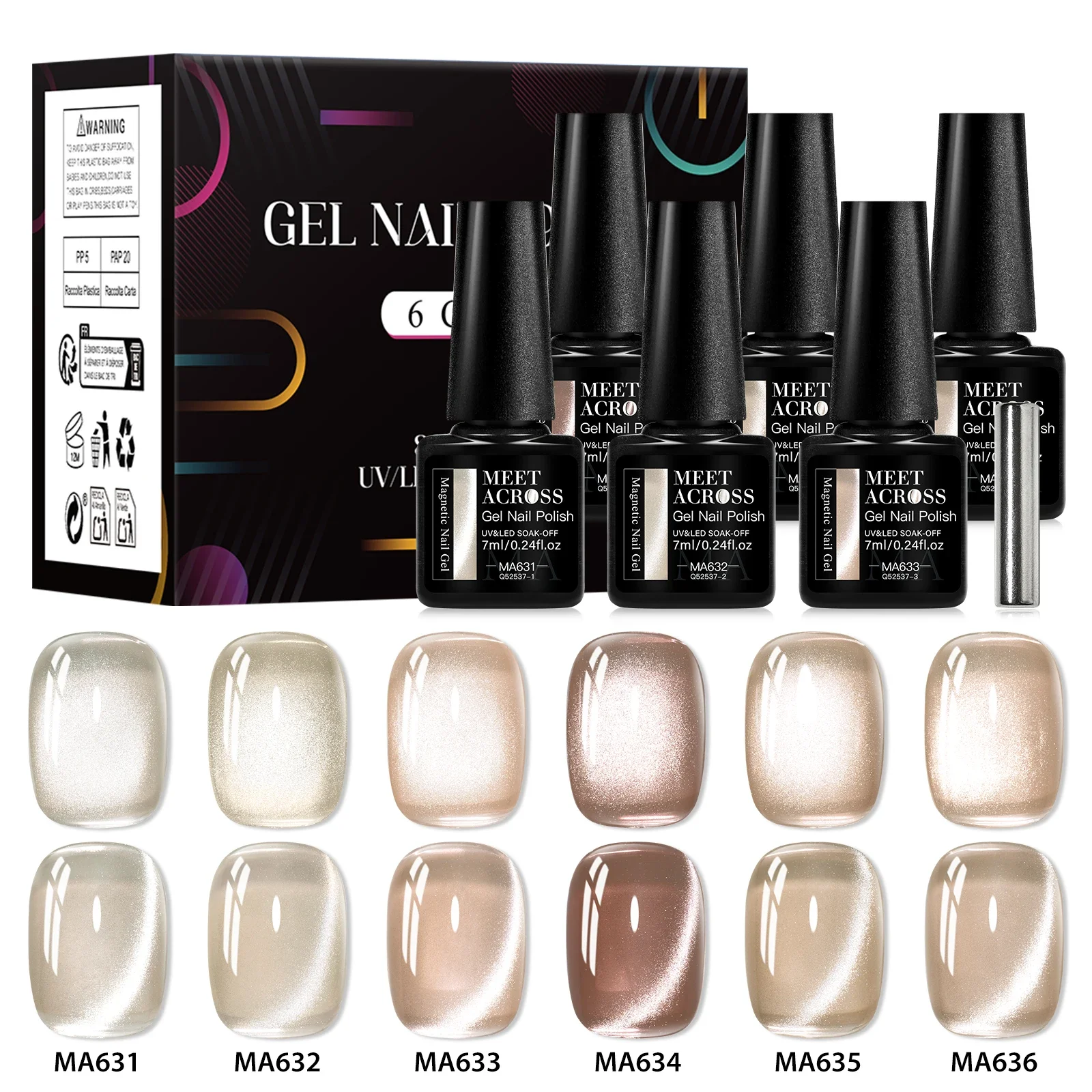 7PCS Cat Eye Fruit Colors Nail Gel Polish Pink Red Blue Green Brown Black Nail Gel Set Semi-permanent Gel Polish Kit Varnish