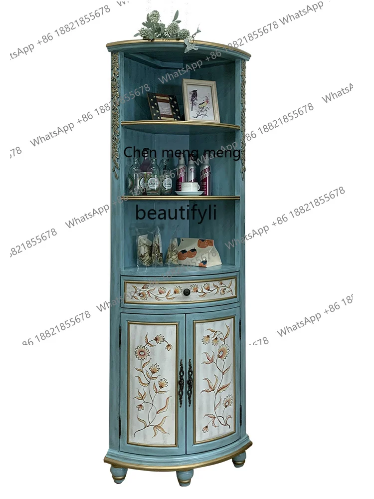 American solid wood painted European corner storage rack corner cabinet entrance corner storage bookshelf living room