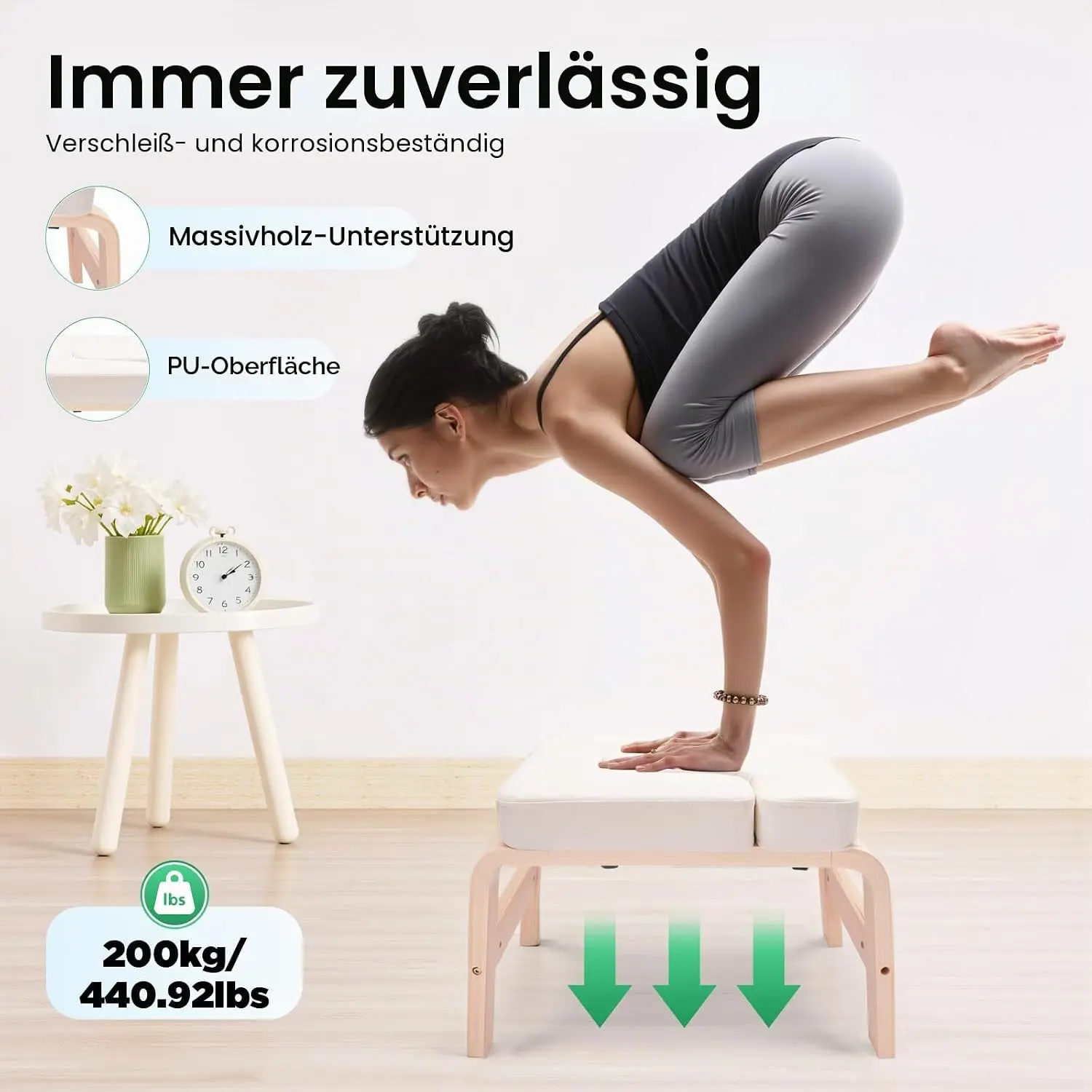Solid Wood Yoga Headstand Stool with PU Cushion 200KG Weight Capacity Freestanding Inversion Chair for Beginners Home Yoga Studio Use