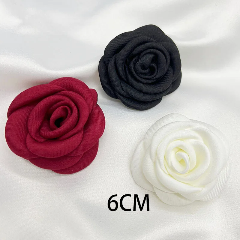 10Pcs 6CM Handmade Burnt Edge Fabric Rose Flower DIY Hair Clip Jewelry Accessories Wedding Brooch Flower