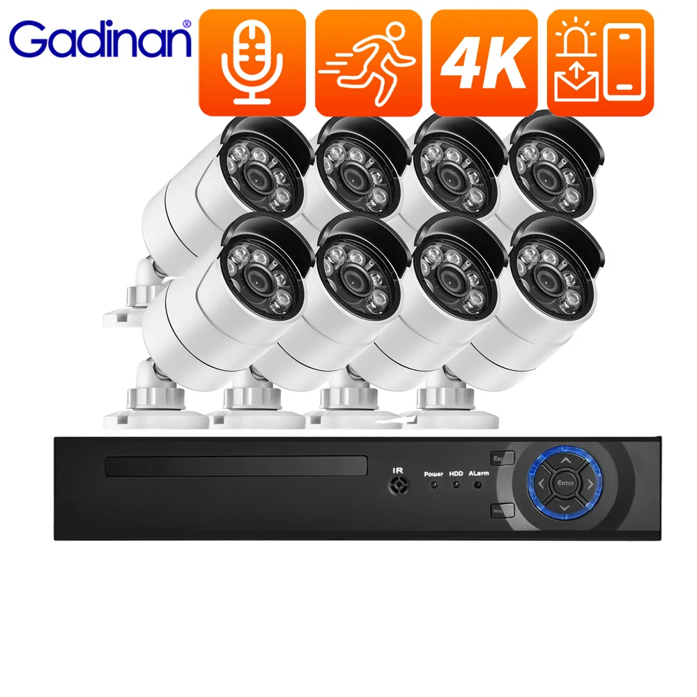 

Gadinan HD 8MP 4K Security Camera System 8CH H.265+ NVR Kit 2/4/6/8pcs Face Detect Outdoor Audio IP Camera CCTV Surveillance Set