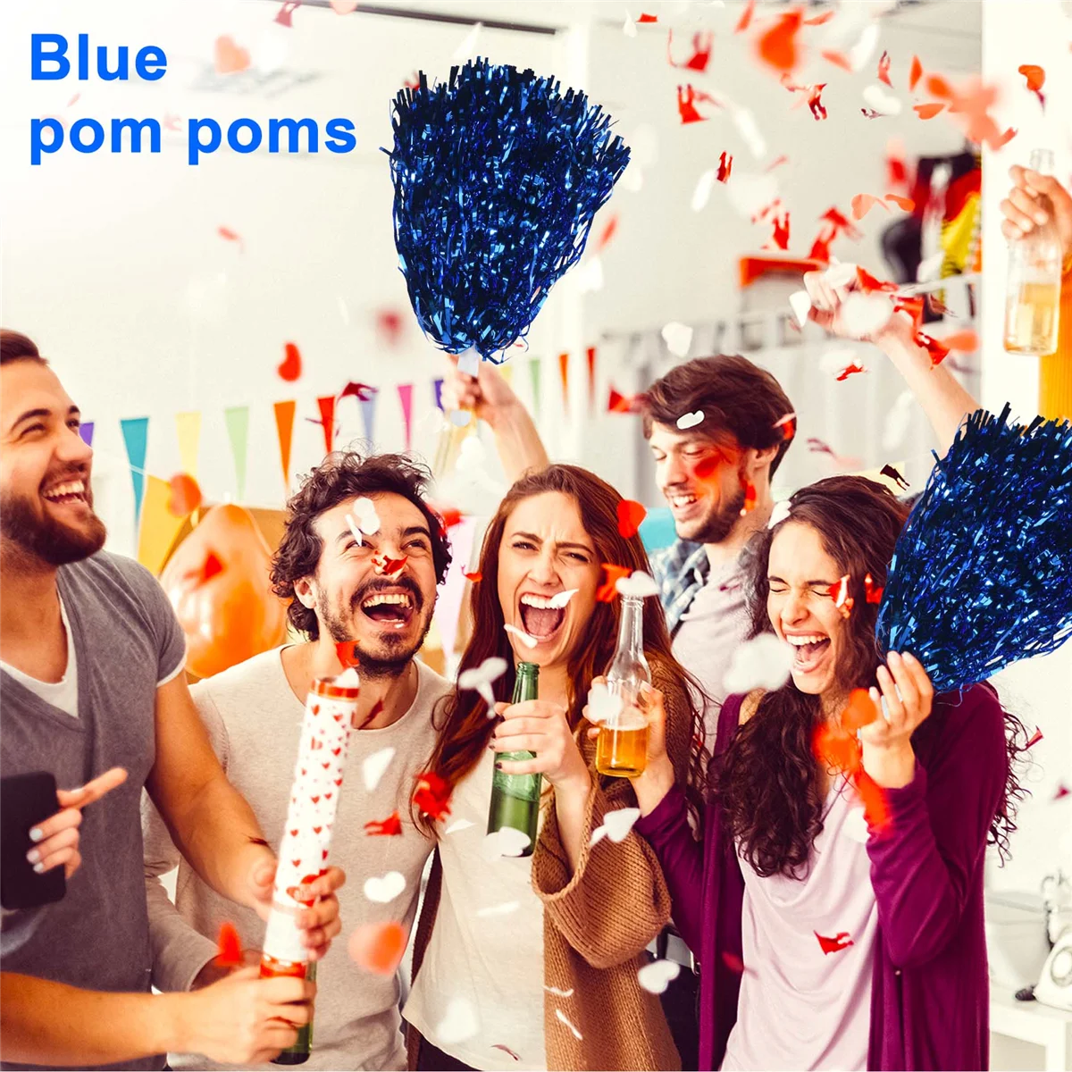 24Pcs Cheerleading Pom Poms Metallic Foil Cheer Poms z plastikowym uchwytem dla dorosłych dzieci Cheerleaders Party Blue