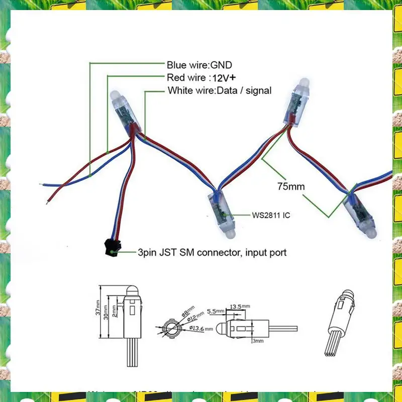 3C Electron 100Pcs WS2811 RGB LED Pixels Light Individually Addressable 12Mm Diffused Digital Full Color Pixel Module Light DC12