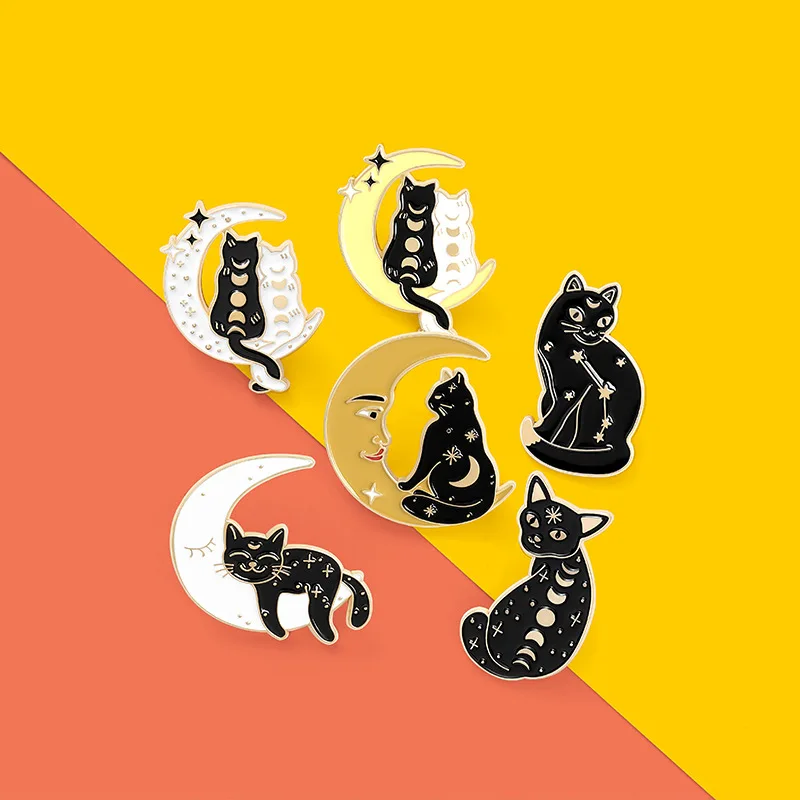 cat moon Enamel Pins Love Ice Cream Cat Coffee Planet Wizard Glasses Magic Book Alloy Brooch Badge Punk Jewelry