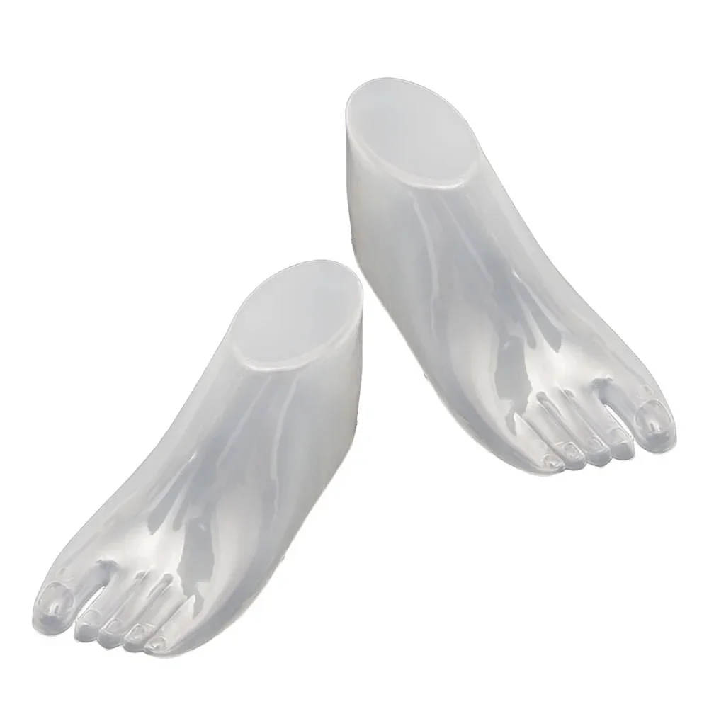 Transparent Plastic Shoe Display Foot Mannequin 1 Pair Adult Foot Model for Retail Presentation and Shoe Support