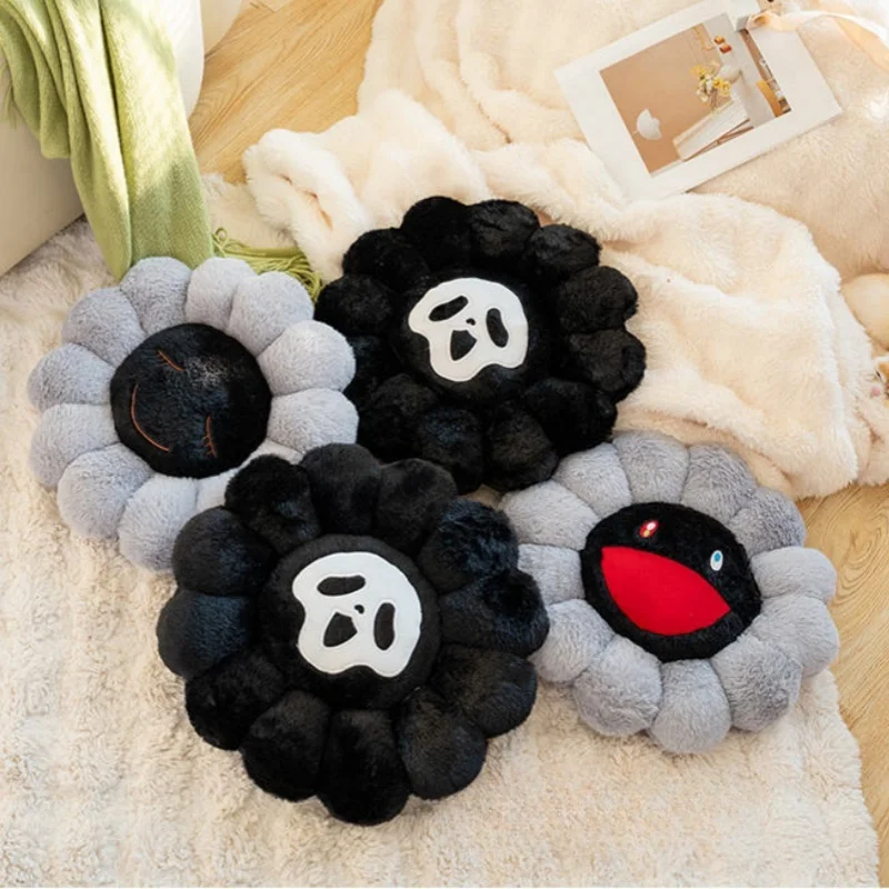 40cmGrey Sunflower Pillow Cute Soft Skeleton Stuffed Toys Mat Devil Plush Office Cushion Gift Flower Plant Birthday Room Decorat