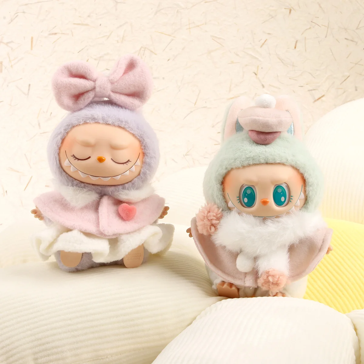 Labubu Doll Cute Winter Light Pink Shawl Cover 17cm Plush Doll Clothing Accessories Labubu I II Idol Doll Sitting Party