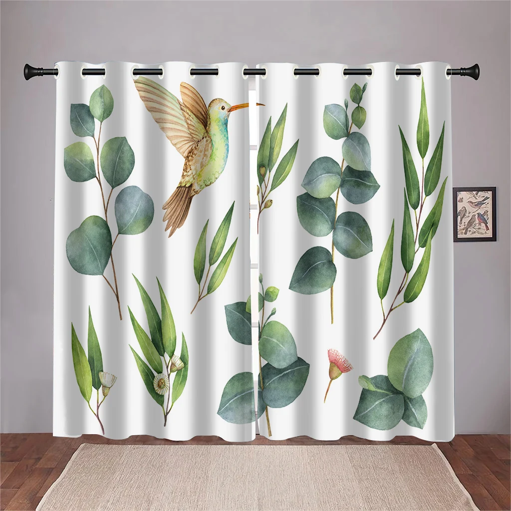 

Modern Minimalist Wind Summer Green Leaf Curtains Tropical Rainforest Leaf Curtains 2PCS Living Room Bedroom Den Kitchen Decor