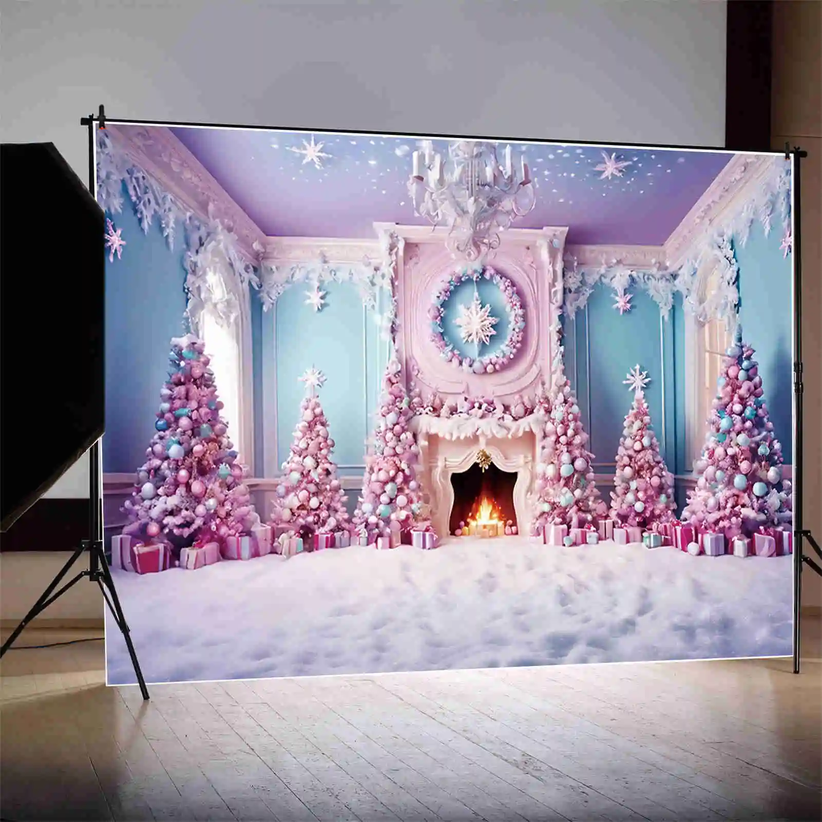 MOON.QG Purple Christmas Christmas Tree Background Children Frozen Ornamented Snow Tree Backdrops Party Photography Supplies
