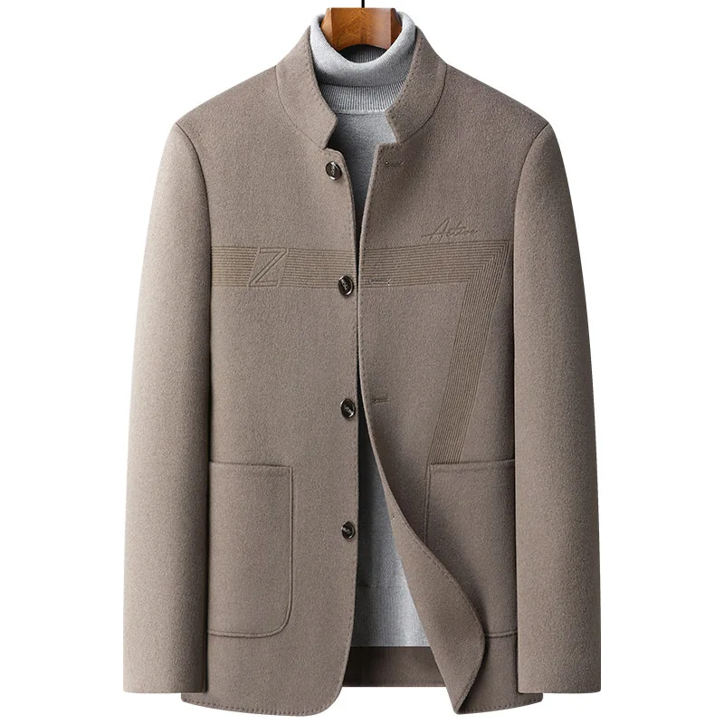 Men's Hand Sewn Double-sided Woolen Coat High Quality Luxury Business Simple Blazer Male Casual Retro Solid Stand Collar Jacket