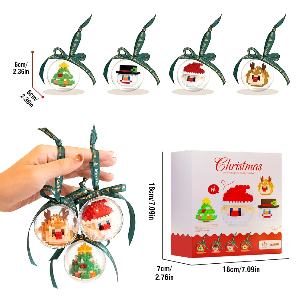 

Christmas Tree Decor Santa Building Blocks Christmas Gift Decorative Ball Pendants Toys Elk Snowman Mini Diy Set for Kids Gift