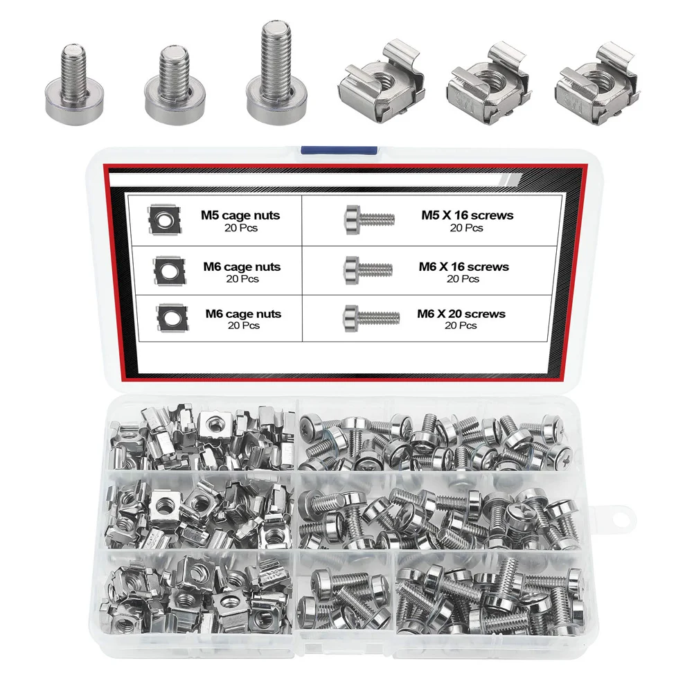 

1 set Screw Nut Kit Square Insert For Server Rack Cabinet Mounting Cage Nuts Screws Hardware Fasteners Tool Accessories