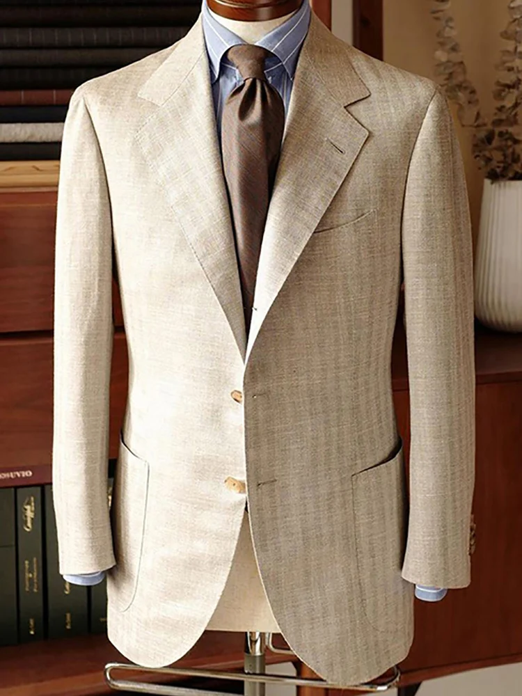 

Мужской элегантный винтажный пиджак с текстурированным узором, однобортный пиджак с лацканами и несколькими карманами, мужской костюм с длинным рукавом, повседневный офисный костюм