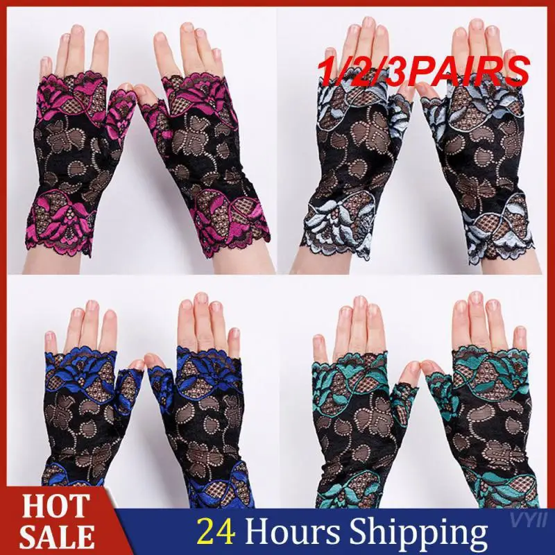 

1/2/3PAIRS Fingerless Gloves Quick Drying Lace Half Finger Sunscreen Clothing Accessories Lace Sunscreen Gloves Breathable