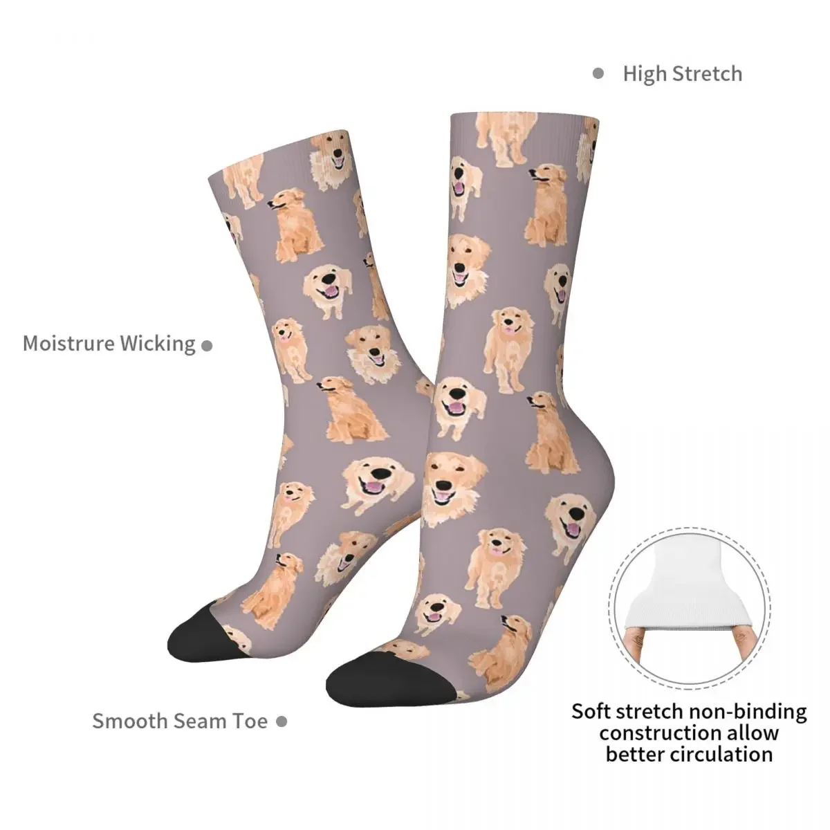 Golden Retriever Socks Harajuku Sweat Absorbing Stockings All Season Long Socks Accessories for Man's Woman's Birthday Present