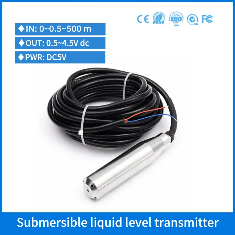 

0.5-4.5V Output Liquid Water Level Sensor 50m Well Borehole Submersible Water Depth Level Transmitter