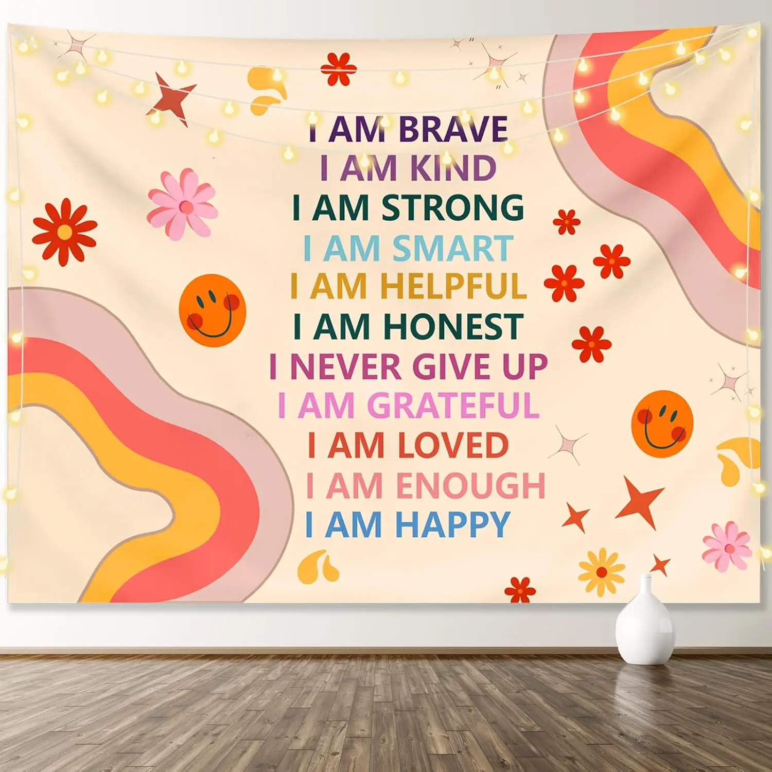 Tapisserie murale inspirante arc-en-ciel, citation murale, affirmation positive, tapisserie de salle de classe inspirante, esthétique