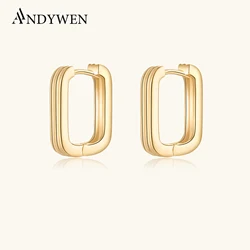 ANDYWEN 925 Sterling Silver Gold Plain Square Hoops Earring Circle Women Rock Punk Clips Pendientes Round Huggies Fine Jewels