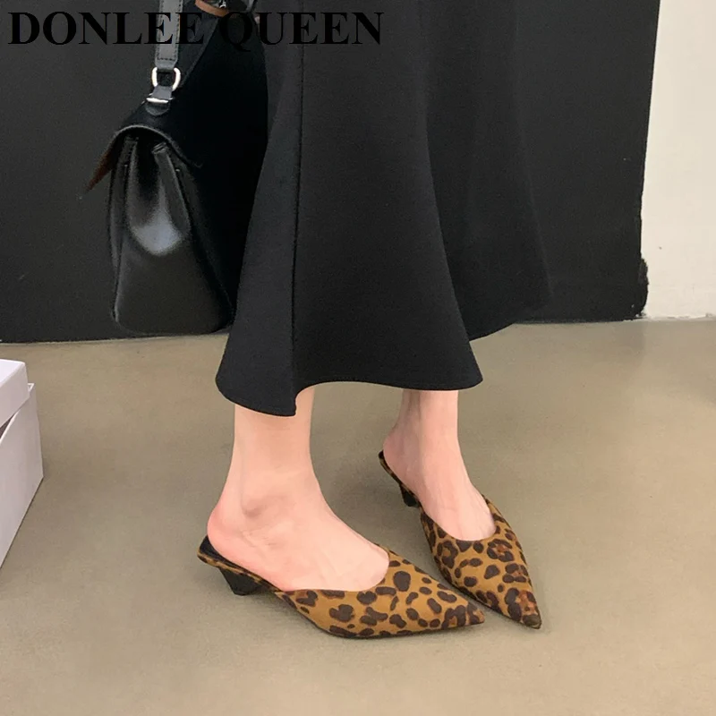 2024 Spring Slip On Women Slippers Fashion Square Toe Thick Heels Mules Ladies Elegant Outdoor Slides Casual Flip Flops  Sasnals