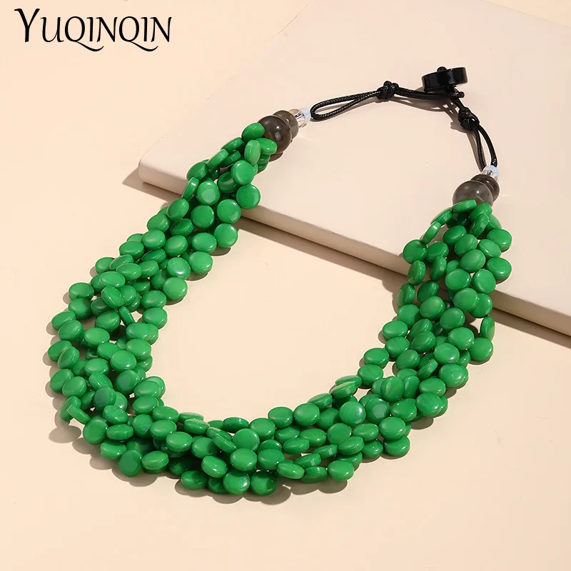 Trendy Colorful Resin Beads Short Necklaces for Women Summer Bohemian Layered Big Pendant Necklaces Vintage Hot Fashion Jewelry