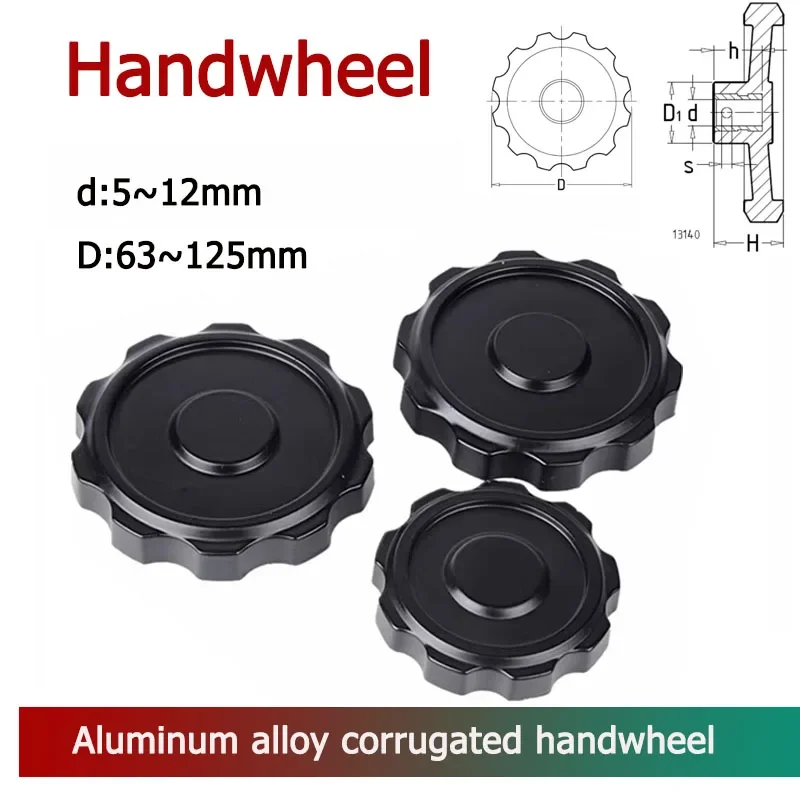 1pcs Black Machine Tool Aluminum Alloy Small Ripple Handwheel With Female Thread And Unthreaded Hole Ripple Handwheel M5M8M10M12