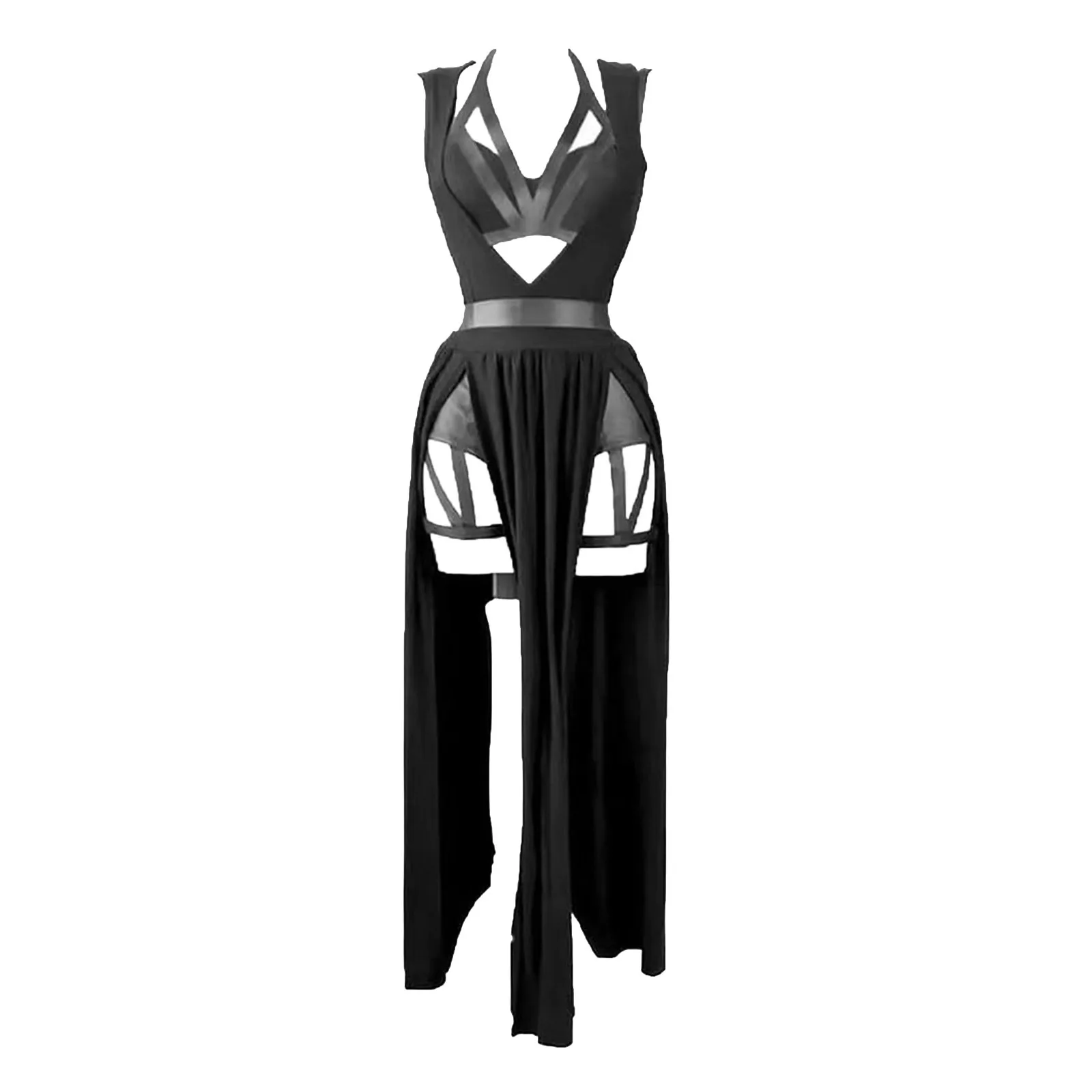 

2024 3pcs SetRetro Gothic Club Sexy Summer Skirt Set Women Sleeveless Black Corset Crop Top Bandage Underpants Mesh Split Skirt