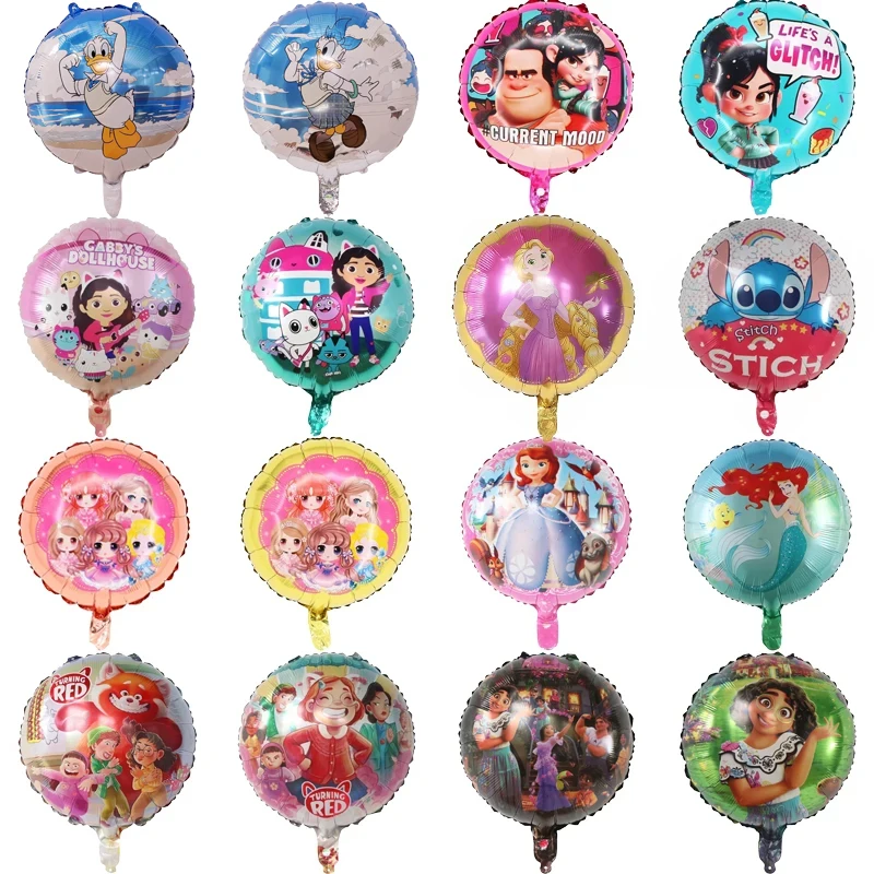 1pc 18 Inches Disney Theme Birthday Party Decoration Cartoon Round Aluminum Film Balloons Helium Globos Baby Shower Balloon