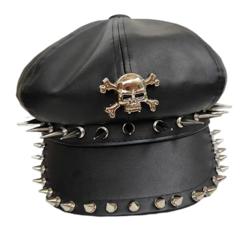 2Pcs European and American Punk Halloween Cross-border New Hip-hop Punk Skull Ghost Head Long Spike Knight PU Party Hat