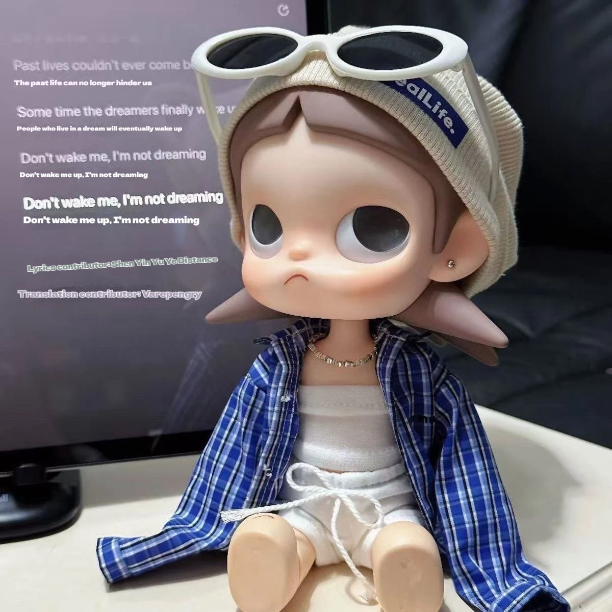 For Zsiga1/8 Dolls  Clothes 2026 New Modelblue Checkered Shirt Set Cute Cartoon Doll Dress Up  Hat Sunglasses Decorations