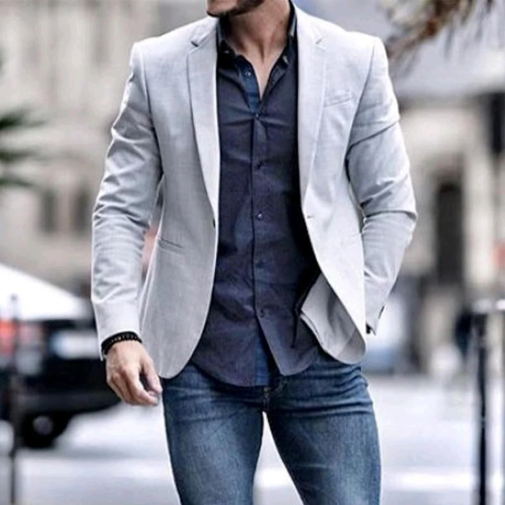 

Casual Suit Jackets Flat Collar Elegant Suit Man Full Sleeves Single Breasted Business Spring Blazer Suits Men's Clothing