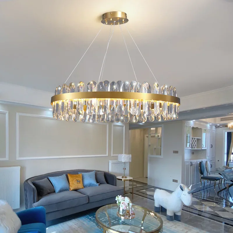 

Luxury Modern K9 Crystal Chandelier Nordic Golden Led Round Pendant Light Living Dining Room Ceiling Lamps