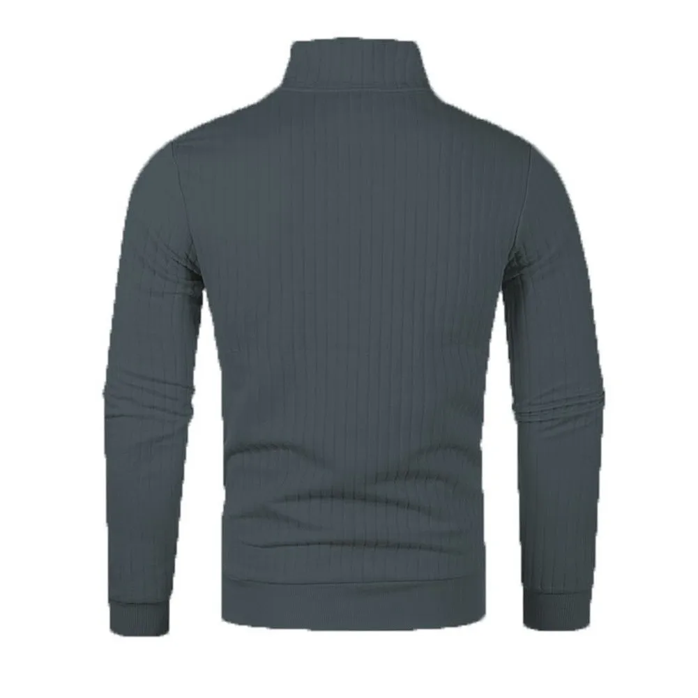 Men's Knitted Pullover - Long Sleeve Solid Color Sweater with Collar for Spring Autumn Business Casual Outfits
