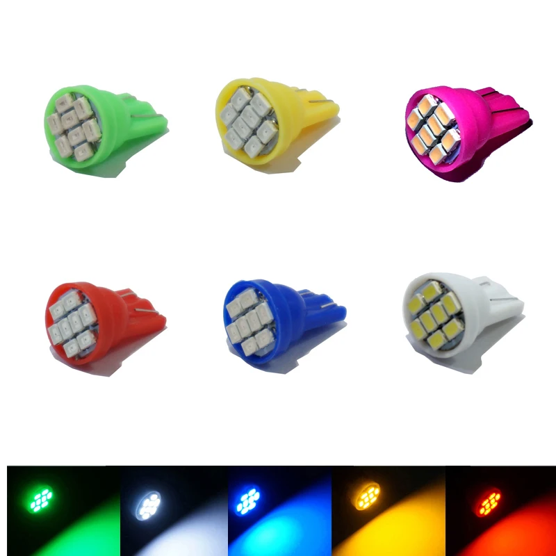 10pcs Car Light T10 W5W  8SMD 3020 LED Wedge Dashboard Gauge Cluster Light Bulb White ice blue green LED Light Car Reading Light