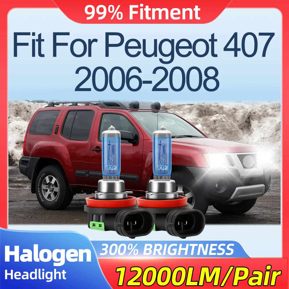 

Fit For Peugeot 407 2006 2007 2008 100W Fog Lights 12000LM Super White Halogen Headlights 6500K 12V Plug And Play Halogen Lamps
