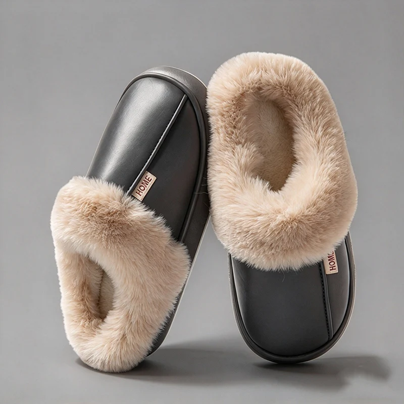 Damen-Hausschuhe, Winter, für drinnen und draußen, warm, rutschfest, Baumwollschuhe, wasserdicht, flauschige Hausschuhe, Paar-Schlafzimmer-Plüsch-Hausschuhe – Detail 9
