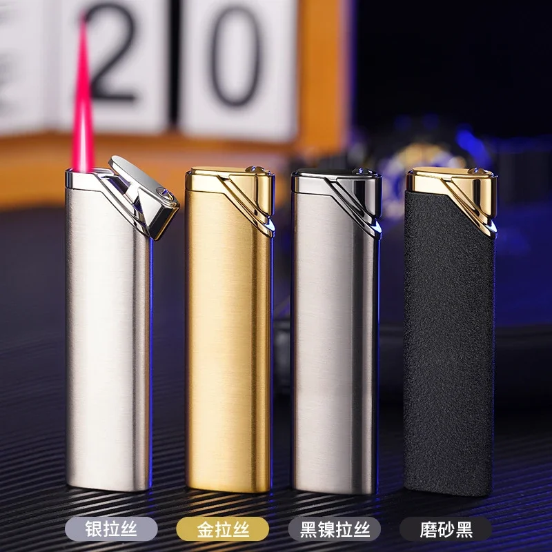 

Mini Strip Red Flame Butane Gas Lighter, Portable Windproof Metal Lighter Cigarette Accessories