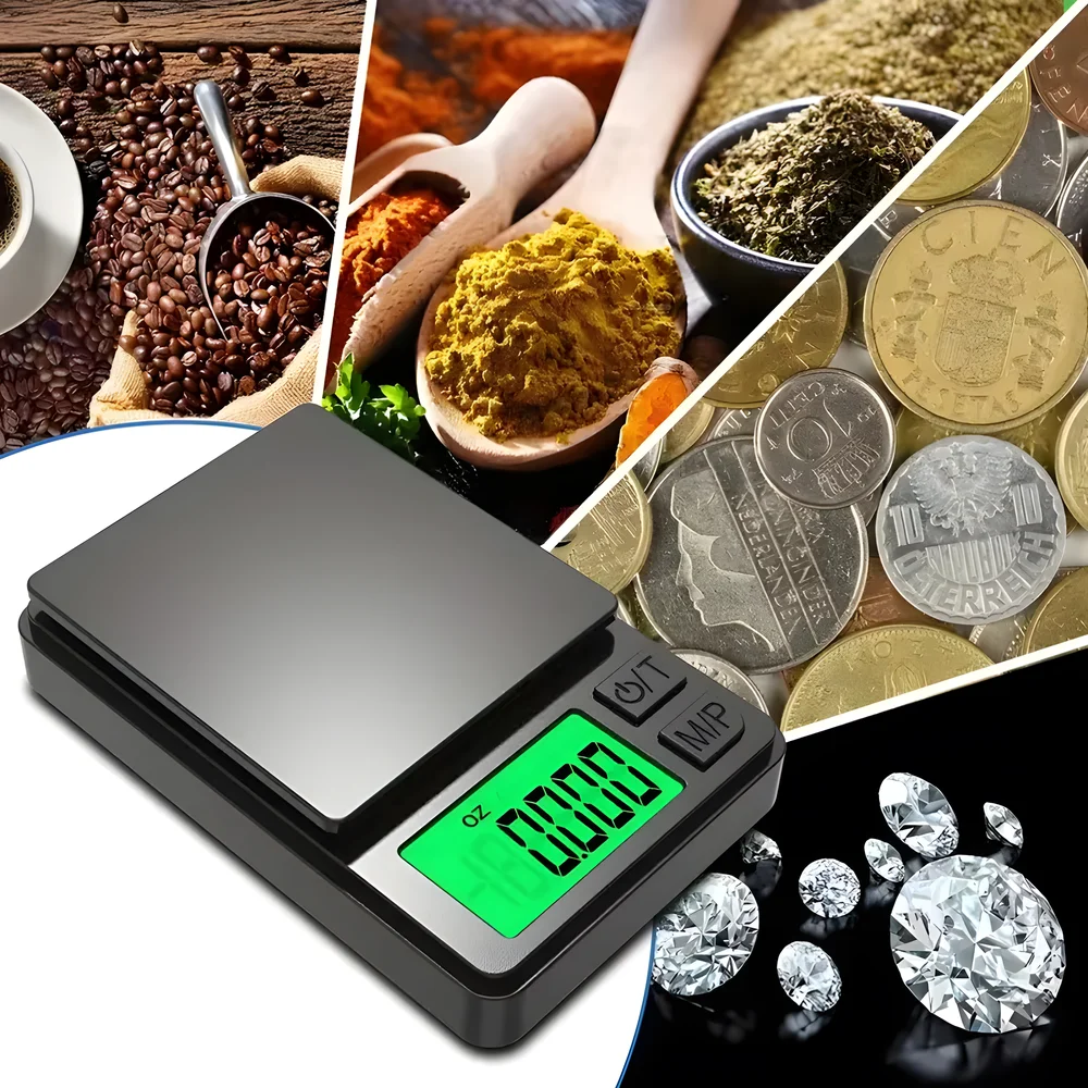 Balança de bolso de precisão 1000g 0,1g - Grama digital, alimentos, joias, onças/balança de grãos com LCD retroiluminado - Mini balança para viagens