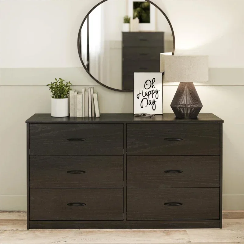 Classic 6 Drawer Dresser, Black Oak bedroom furniture