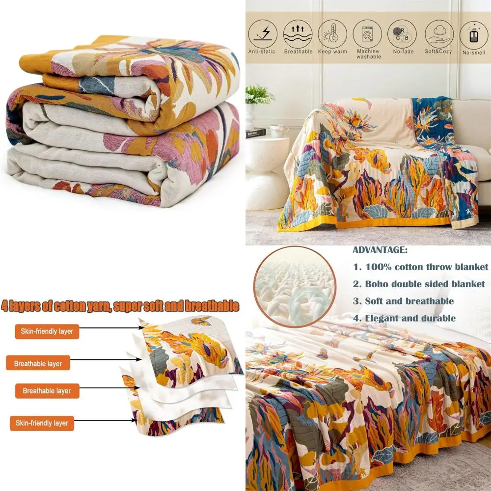 

Хлопковое одеяло MSGKV в стиле бохо, 60x80 дюймов, подходит для дивана, кровати и путешествий, муслиновое одеяло для декора фермерского дома