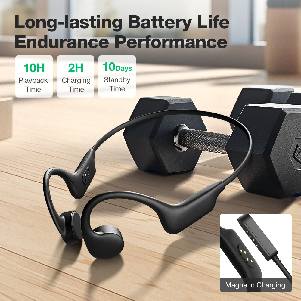 bluetooth V5.3 Earbuds Bone Conduction Earphone Built-in 32GB Memory IPX8 Waterproof Low Latency Sport Headphone Black