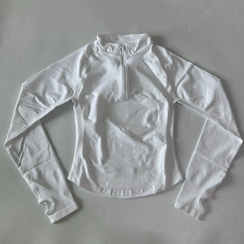 Yoga-Jacke ohne Logo mit halbem Reißverschluss, Damen-Langarm-Sportoberteil, nahtloser Lauf- und Workout-Mantel, Fitnesskleidung, Activewear – Detail 5