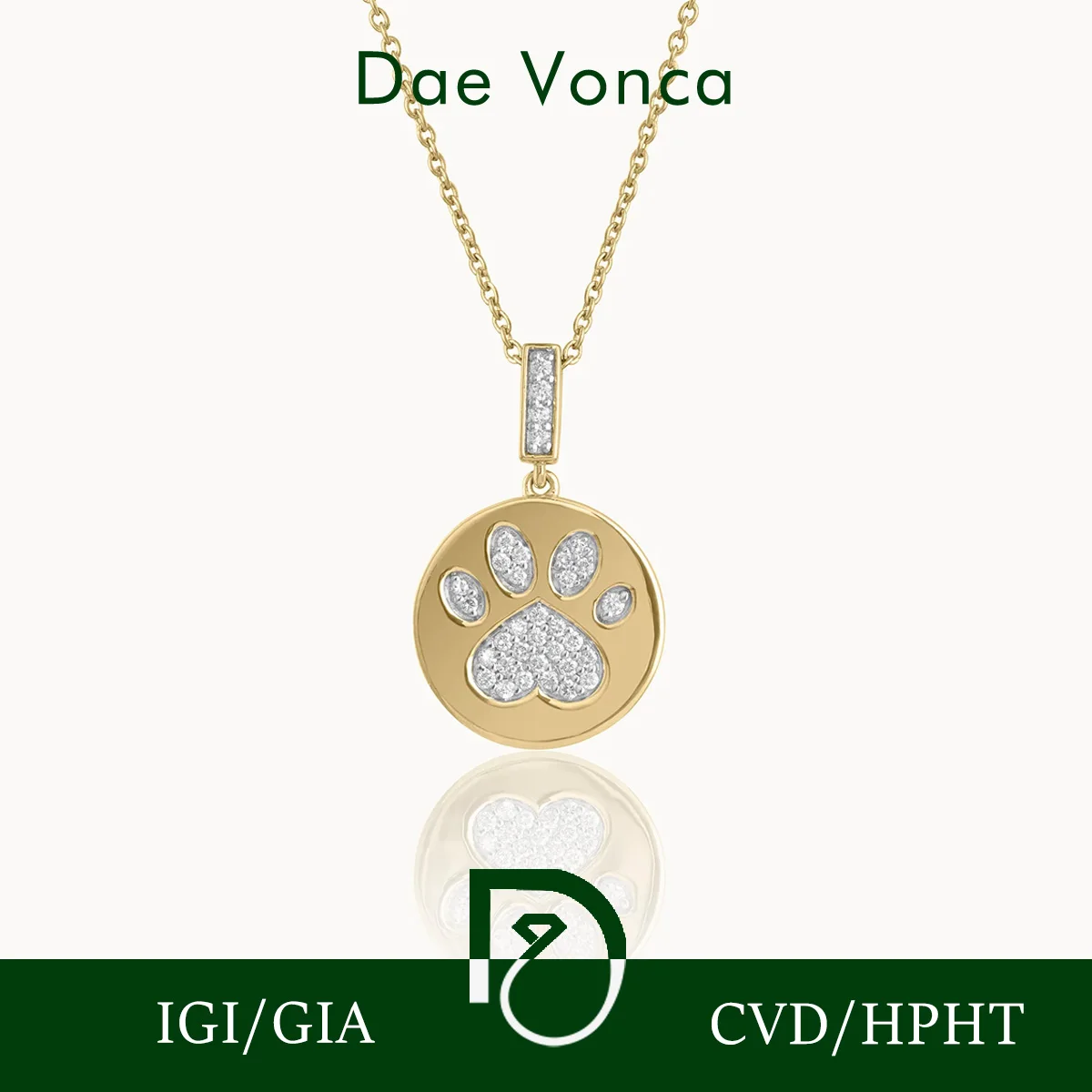 

Paw Shaped Round Cut Lab Grown Diamond Necklace 9K/14K/18K Yellow Gold Lab Diamond Pendant Necklace Fine Jewelry For Women