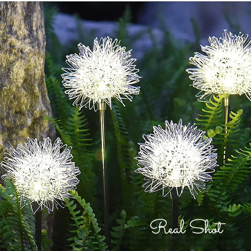 4/2 pçs led luz solar dandelion flor bola ao ar livre impermeável jardim rua gramado estacas lâmpadas de fadas corda quintal arte decoração