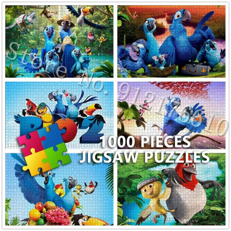 Disney Movies Print 1000 Piece Jigsaw Puzzles Rio 2 Animals Parrot Birds Puzzle Paper Decompress Educational Toys Kids Gifts