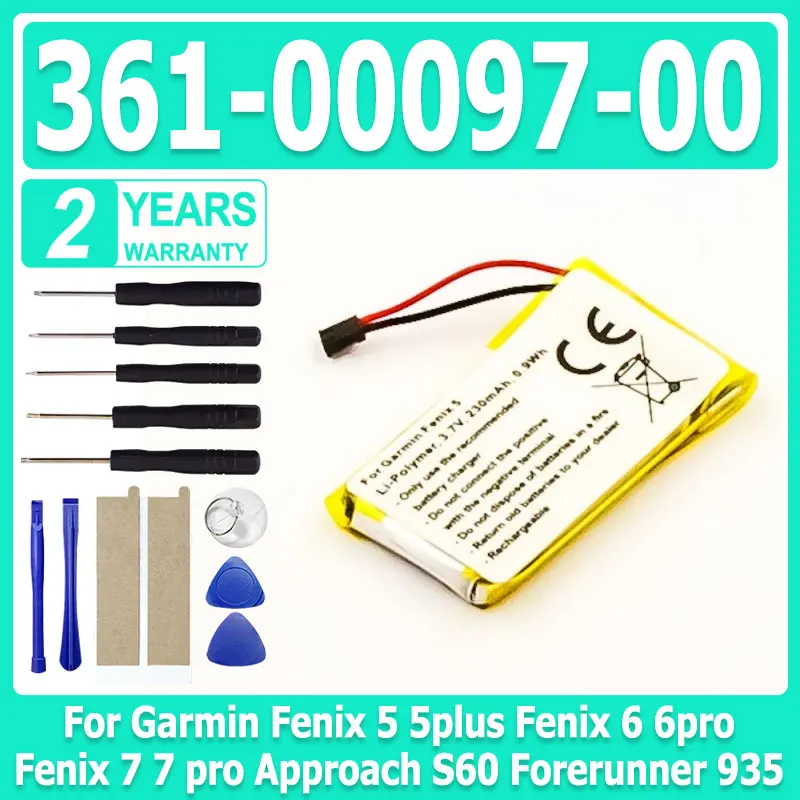 

361-00097-00 New Smartwatch Battery For Garmin Fenix 5 5plus Fenix 6 6pro Fenix 7 7 pro Approach S60 Forerunner 935 + Free Tools