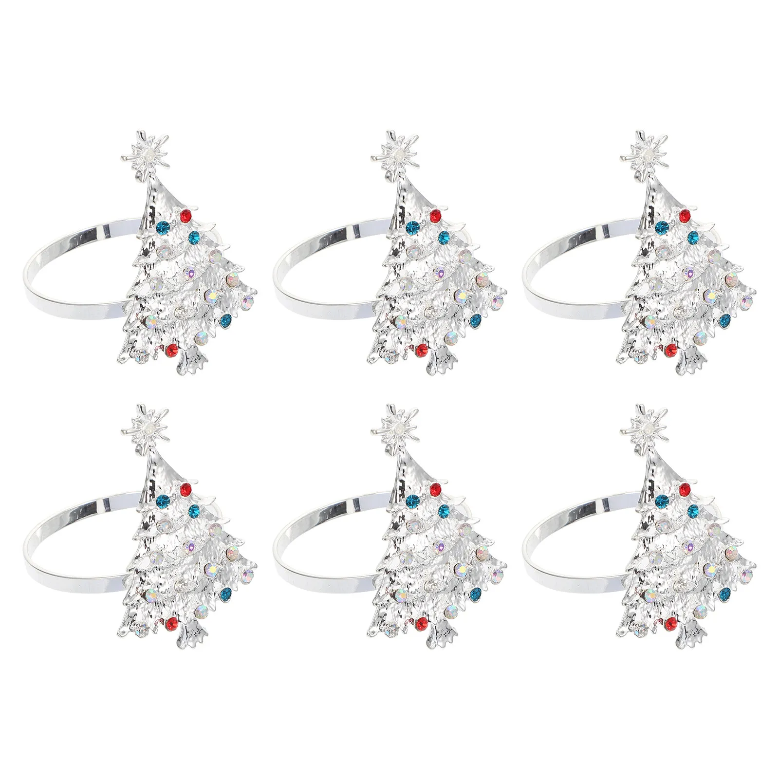 6Pcs Christmas Napkin Rings Silver Stylish Napkin Buckles Xmas Party Table Decor Dining Home Accessories Xmas Party Table Decor